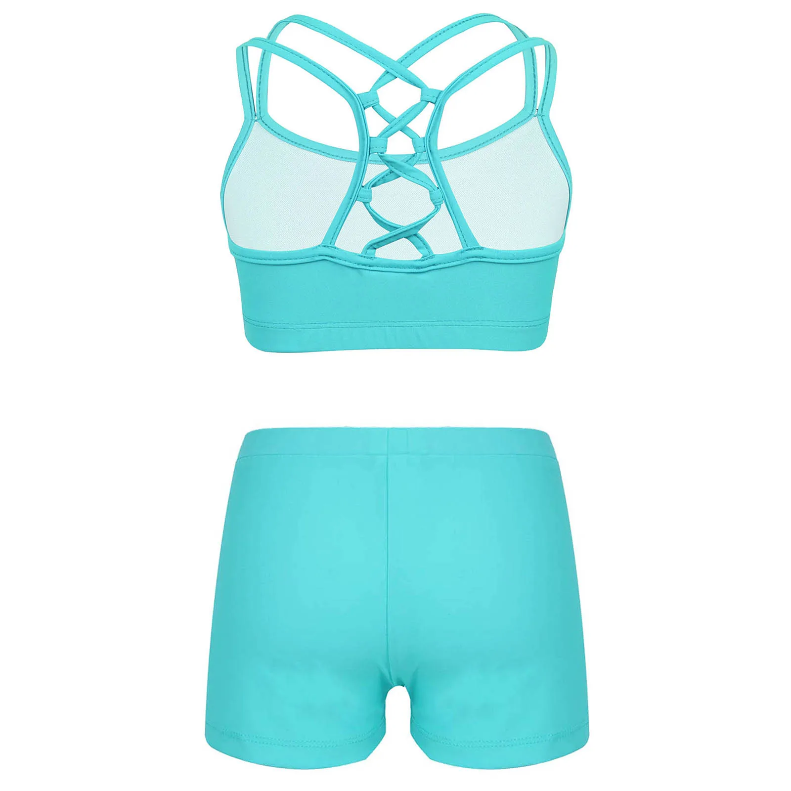 Kids Girls Sports Outfits Ballet Dance Sets Sleeveless Crop Top with Elastic Waistband Shorts for Swimming Bathing Beachwear