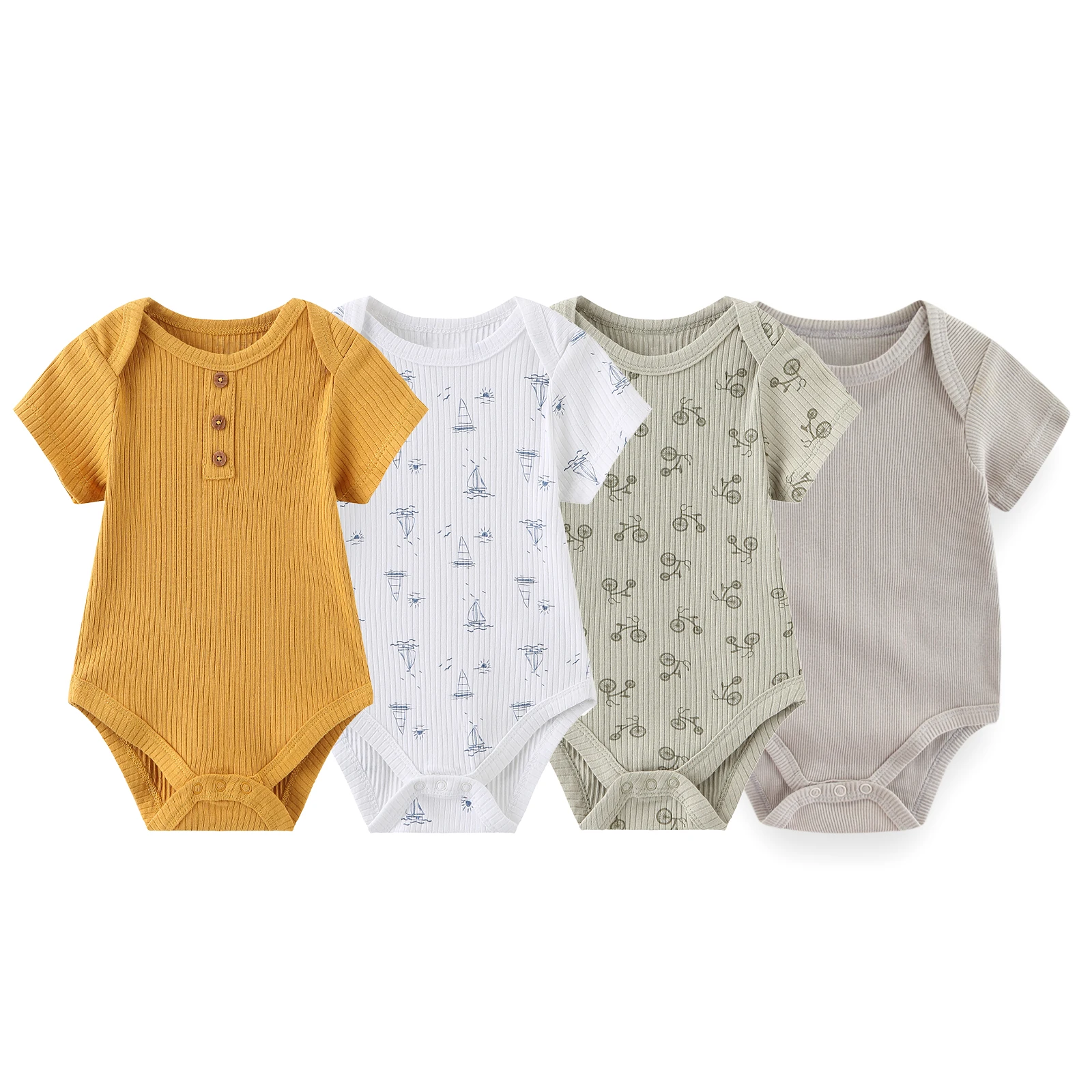 Cartoon Cute 4-Piece Baby Boy Girl Bodysuits Cotton Soft Newborn Unisex Onesies 0-12M Short Sleeves Infant Clothes