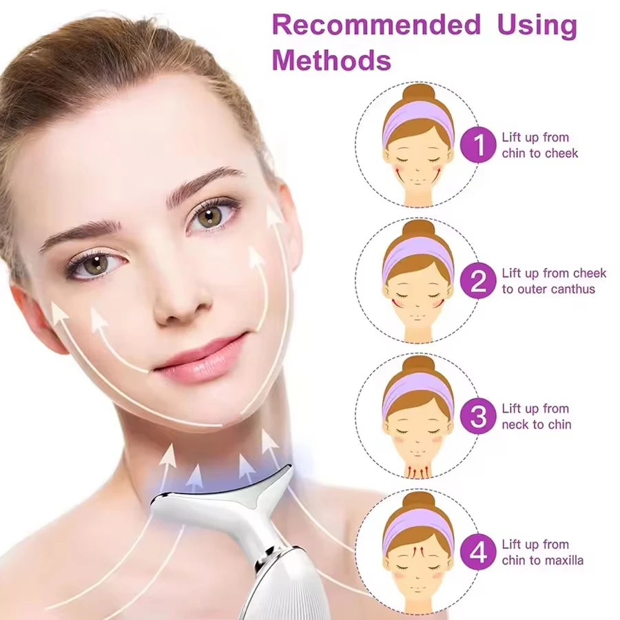 Massaggiatore facciale antirughe Dispositivo di bellezza per il viso del collo Dispositivo per stringere la pelle Dispositivo per il sollevamento del viso Ridurre lo strumento per la cura della pelle del doppio mento 7 colori