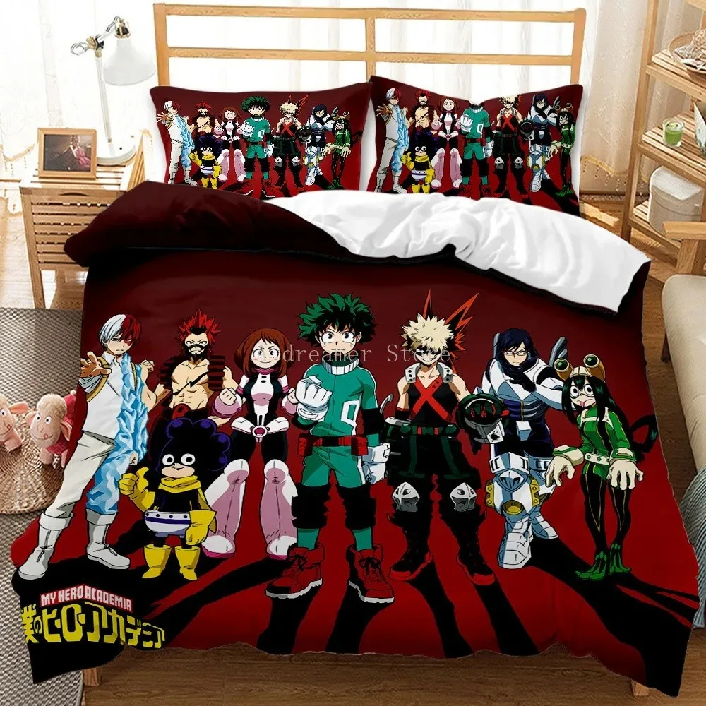 

New Japan Anime My Hero Academia Printed Bedding Set Cartoon Duvet Covers Pillowcases Comforter Bedding Set Bedclothes Bed Linen