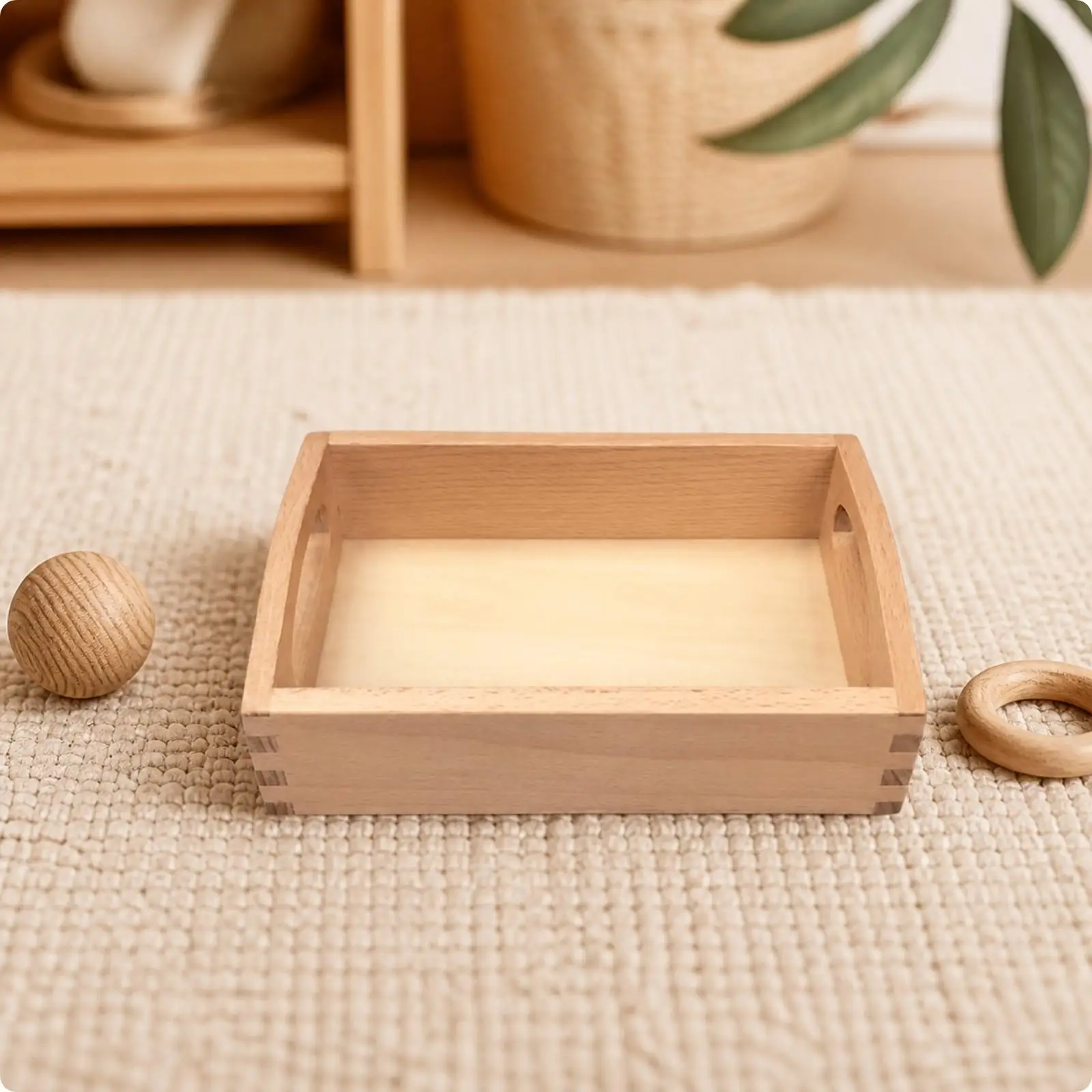 Educational Learning Kids Toy Wooden Montessori Teaching Tray Sensory Tray with Handles for Classroom Activity