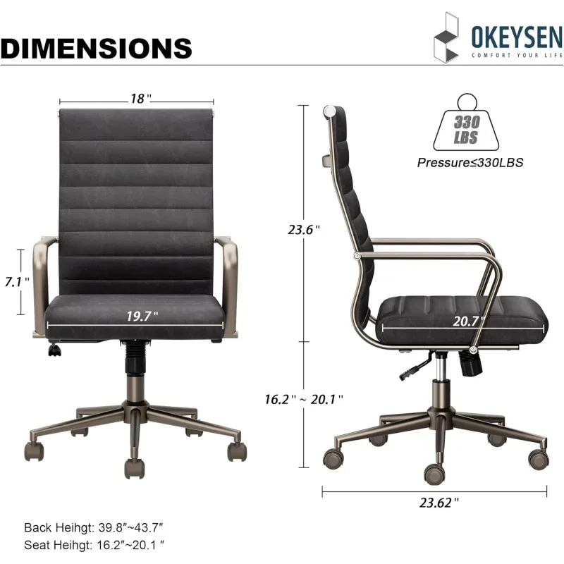 Office Desk Chair, Ergonomic Mid Century Modern Conference Room Chairs, Executive Ribbed Height Adjustable Swivel Rollin