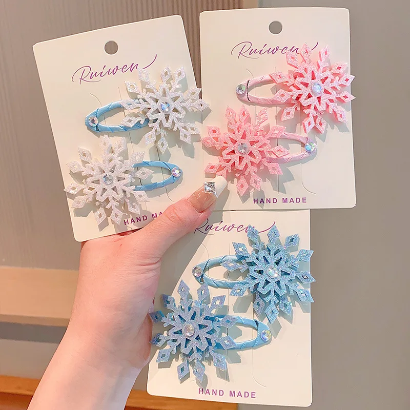 2PCS New Princess Snowflake Girls Hairpins Lovely Children Headwear Hairgrip Hair Clips Barrettes Hair Accessories