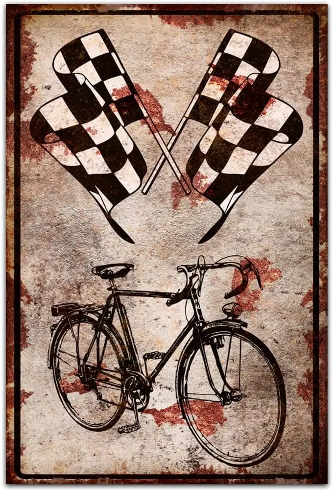 Bike Road Racing Metal Signs | Original Vintage Design Tin Metal Wall Art Print Poster, Thick Tinplate Wall Decoration Signs For