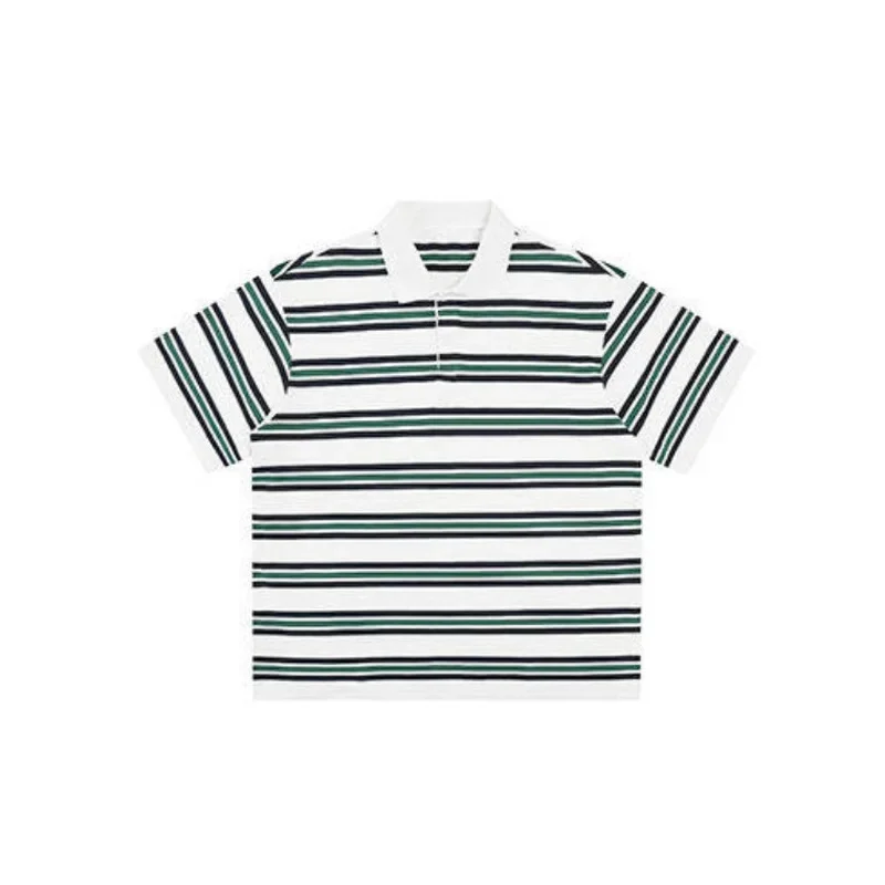 Couple Striped Polo Shirts, Trendy American Style Color Block Lapel Long Sleeve T Shirts, Fashion Art Casual Tops for Men and Wo