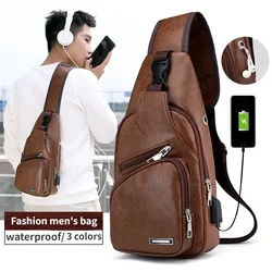 Sac de poitrine USB en cuir PU pour hommes, sac à bandoulière Messenger, sacs initiés, GT Travel, Bolso zones bre, Designer, 2024