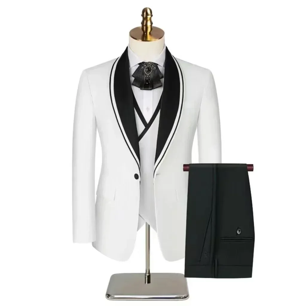 

3 Pieces Men's Formal Suit Elegant Tuxedo Blazer Vest And Pants Set for Business Evening Party Wedding