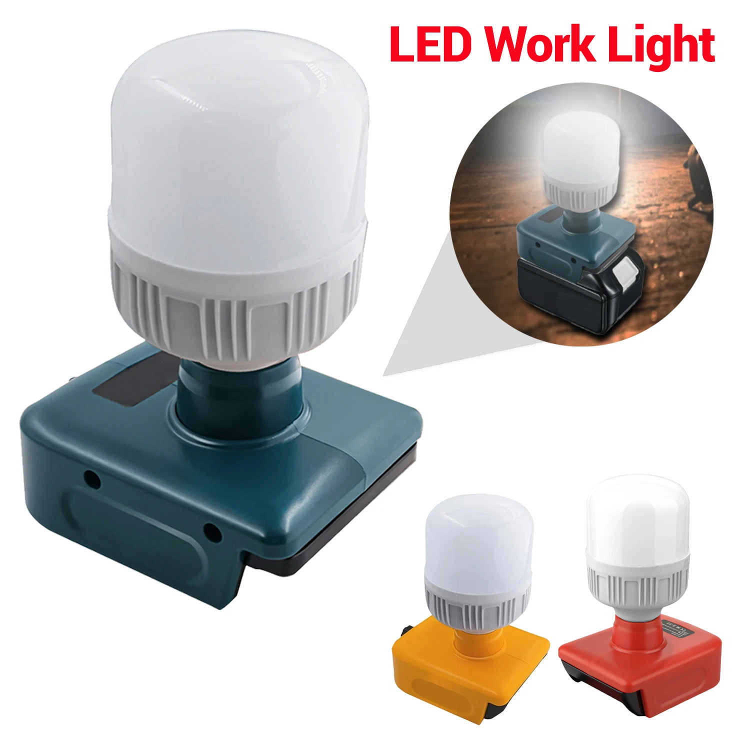 NEW LED Work Light 12W LED Bulb For Makita/Dewalt/Milwaukee 18V 20V Li-ion Battery Adjustable Brightness Cool White Light