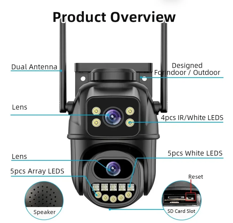 Dual Lens Dual Screen 8MP 4K WIFI IP PTZ Camera Outdoor Waterproof Security Video Surveillance Camera Police Light Alarm