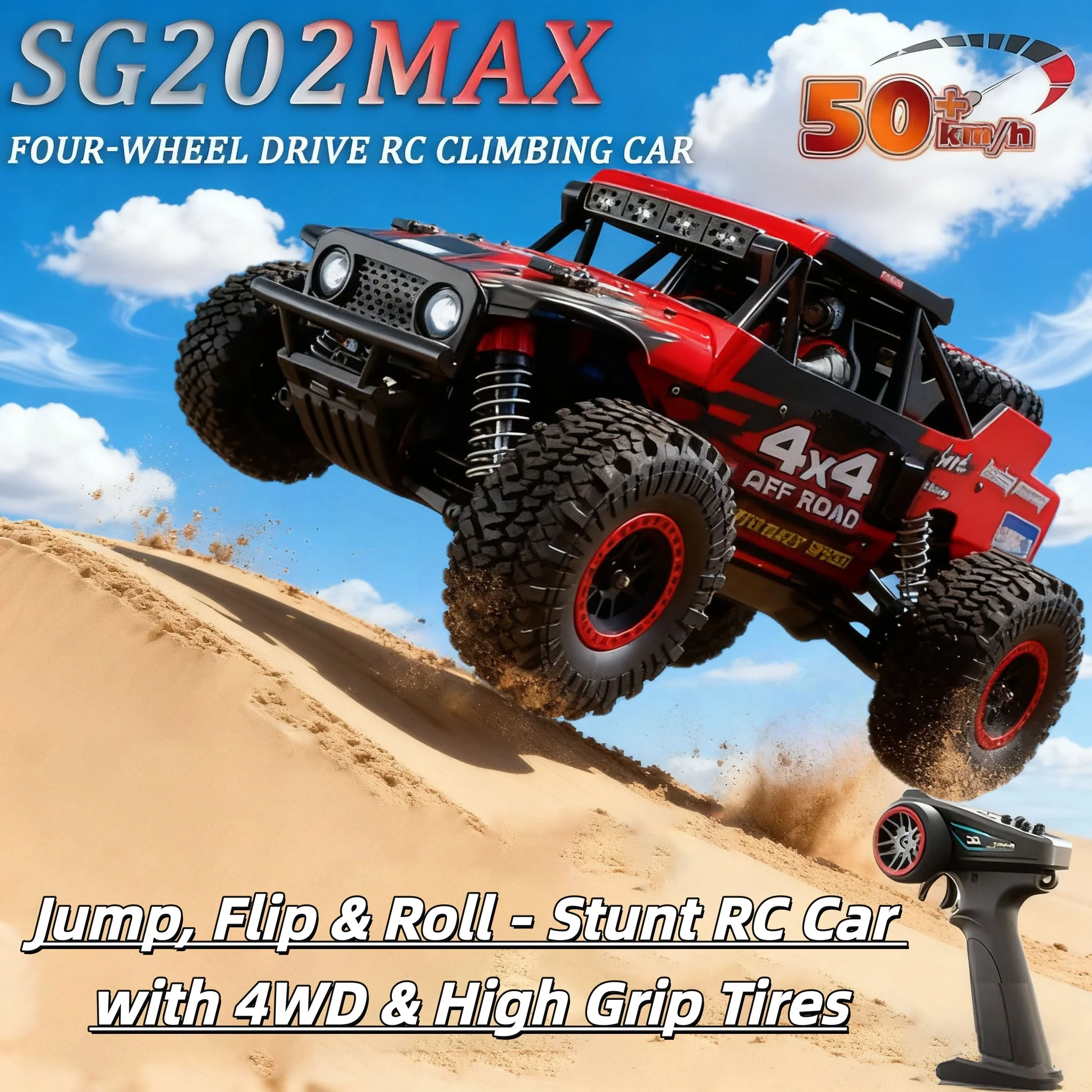 شاحنة كبيرة جديدة عالية السرعة RC للطرق الوعرة مع بطاريتين جاهزة لتشغيل لعبة التحكم عن بعد للأطفال المبتدئين والكبار #1