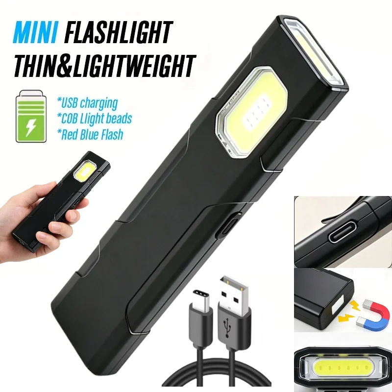 Hot Sale Flat Flashlight Type‑C Charging COB Hand Torch with Magnetic Design and Pen Clip for Maintenance Emergency Lighting