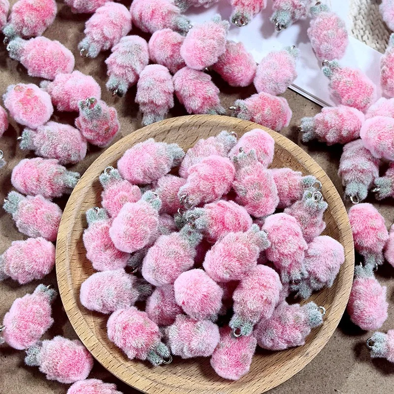 Winter style 50pcs/lot color Flocking effect Fruit cartoon Dragon Fruit shape resin beads diy jewelry garment accessory