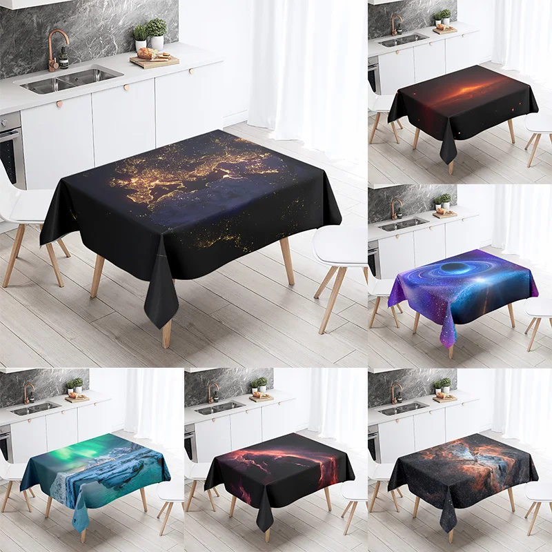 Milky Way Starry Sky Tablecloth  Aurora Scene  Party Restaurant Decoration Antifouling Waterproof Table