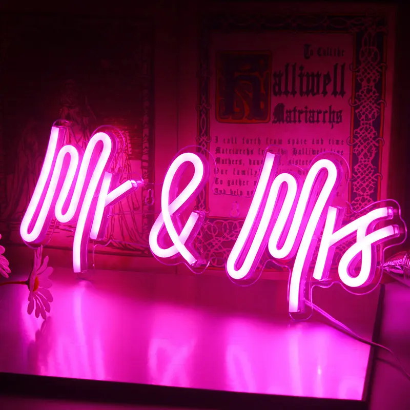 

Mr & Mrs Neon Light Sign for Wedding Party Wall Decor Neon Signs for Bedroom Girl Gift Anniversary Valentine Day Wedding Decor