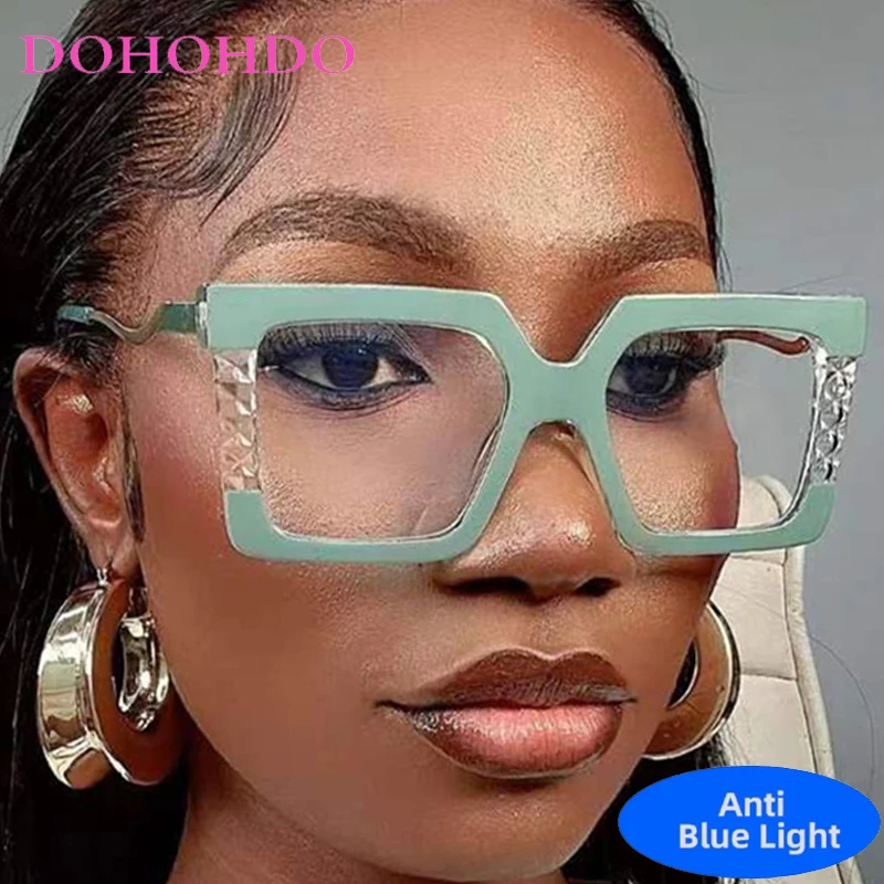 Trendy Fashion Metal Oversized Square Anti-Blue Light Glasses Women Men Fashion Luxury Brand Designer Computer Optical Eyewear