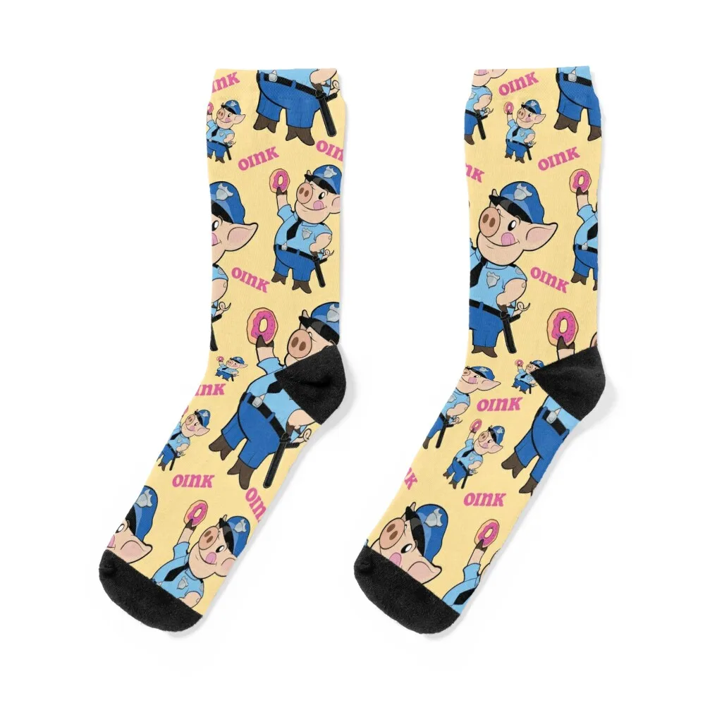 Police Pig Oink Oink Pattern Socks soccer anti-slip snow new year hiking Male Socks Women's