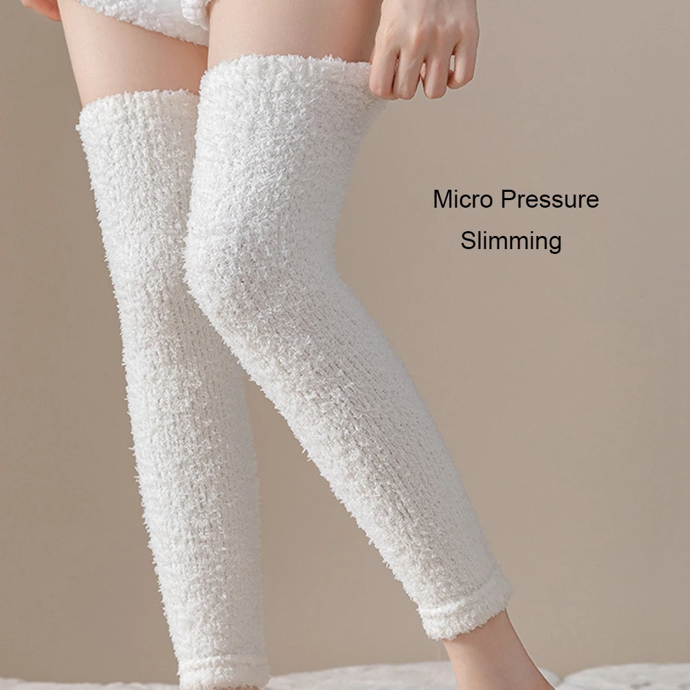 Women Winter Leg Warmers Knitted Thicked Ankle Warmer Foot Covers Coral Fleece Knee-High Socks Long Leg Cover Kneepad