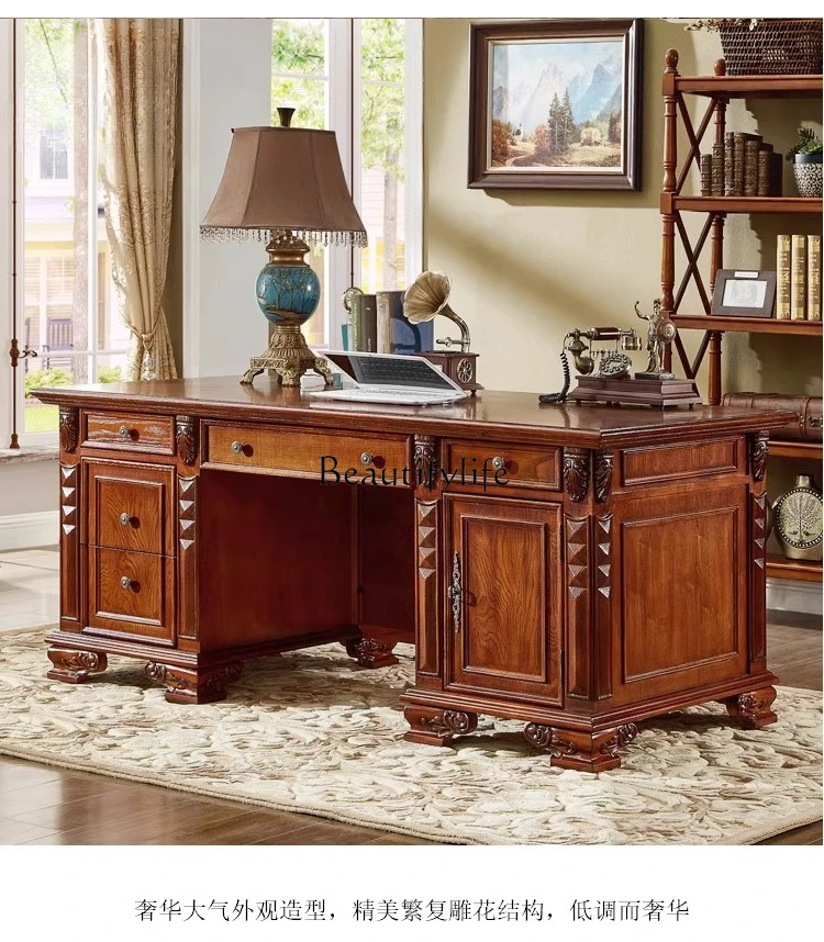 طاولة مكتب دراسة من الخشب الصلب الأمريكي وكرسي مزيج من طاولة الخط الأوروبي ومكتب الكتابة