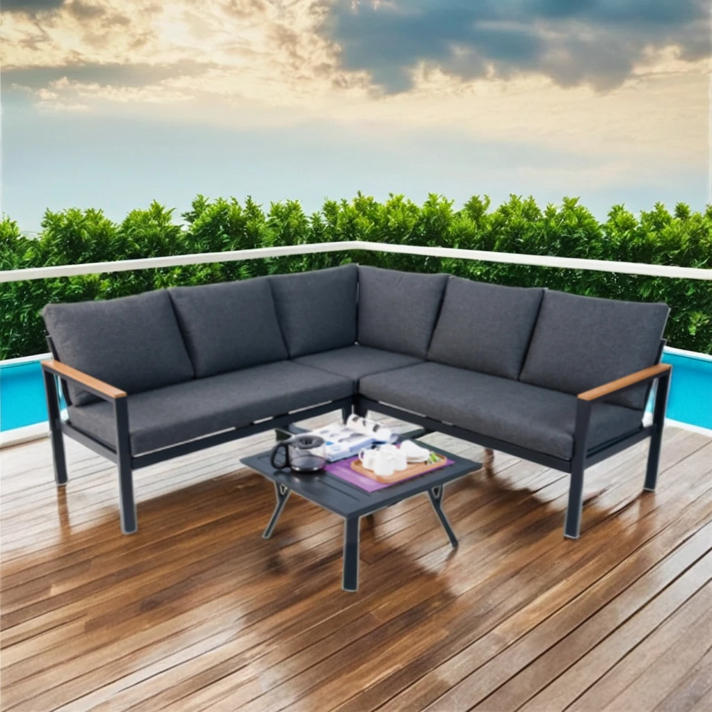 

L Shape Hotel Furniture Aluminum Outdoor Sofa Sectional Modern Patio Furniture Conversation Sofa Set