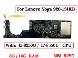 DYG60 NM-B291 For Lenovo Yoga 920-13IKB Laptop Motherboard with I5-8250U I7-8550U CPU 8G 16G RAM 100% Tested