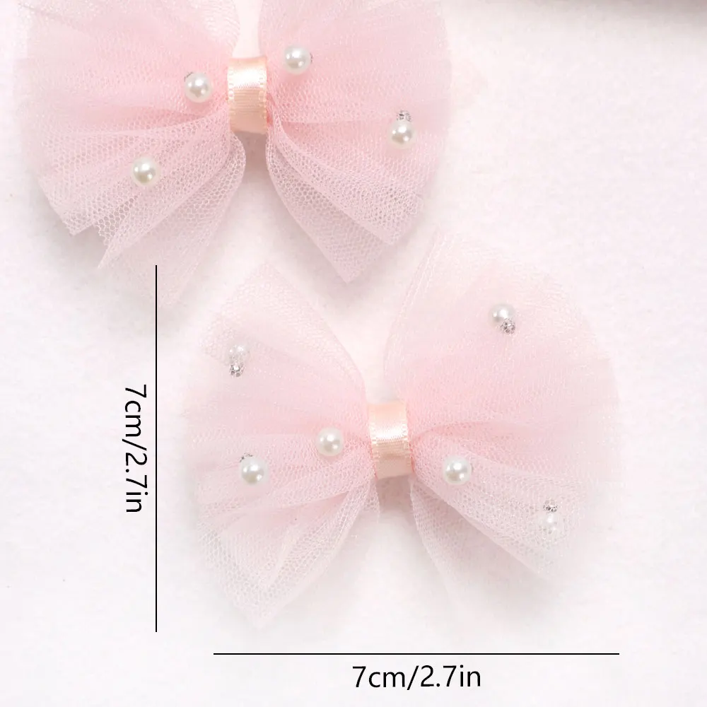 4Pcs Pink Lace Hairpin For Baby Girls Sweet Pearl Bowknot Hair Clip Boutique Barrettes Korean Headwear Children Hair Accessories