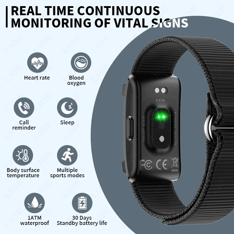 

LIGE Wristband Pedometer Smart Bracelet No Screen Smart Watch Heart Rate Monitor Sport Fitness Tracker Call Reminder Smartwatch
