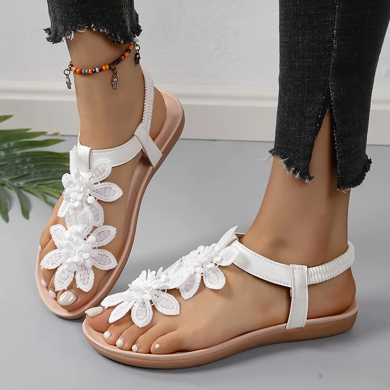 Sapatos para mulheres plus size 2024 verão nova moda feminina flip flop sandálias senhoras casual bohemia flor doce sandálias de praia