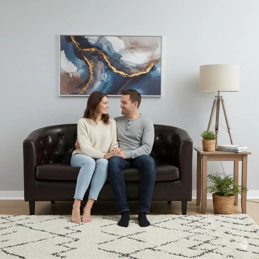 

Черный кожаный диван-софа с пуговицами для небольших помещений и спален