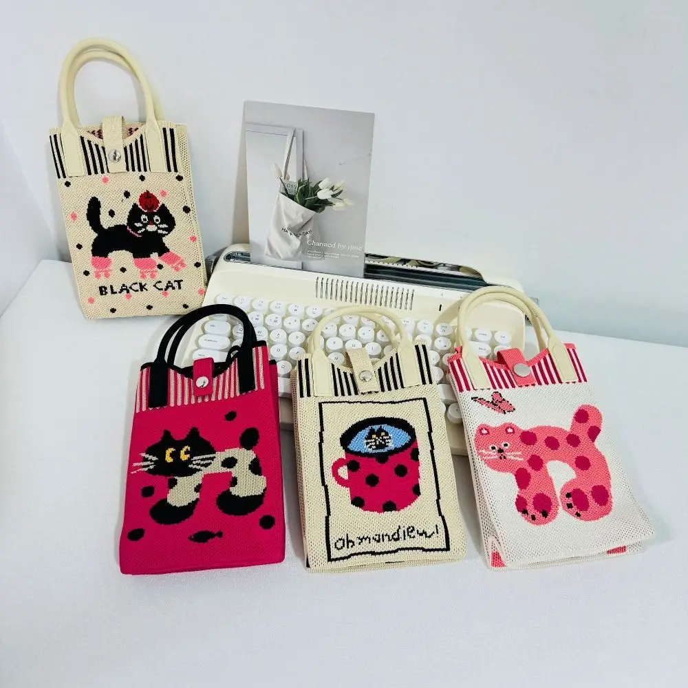 

Mini Shoulder Bag Cute Cartoon Mobile Phone Bag Student Messenger Bag Knitted Handbag Key Holder Lipsticks Pouch