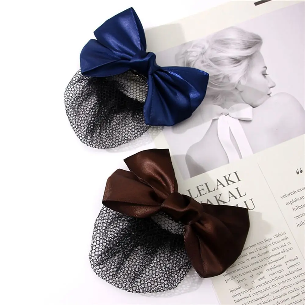 Headwear For Girls Hair Clip Bow Hotel Satin Korean Bun Snood Hairgrips Cover Net Women Spring Clips Ponytail Clip