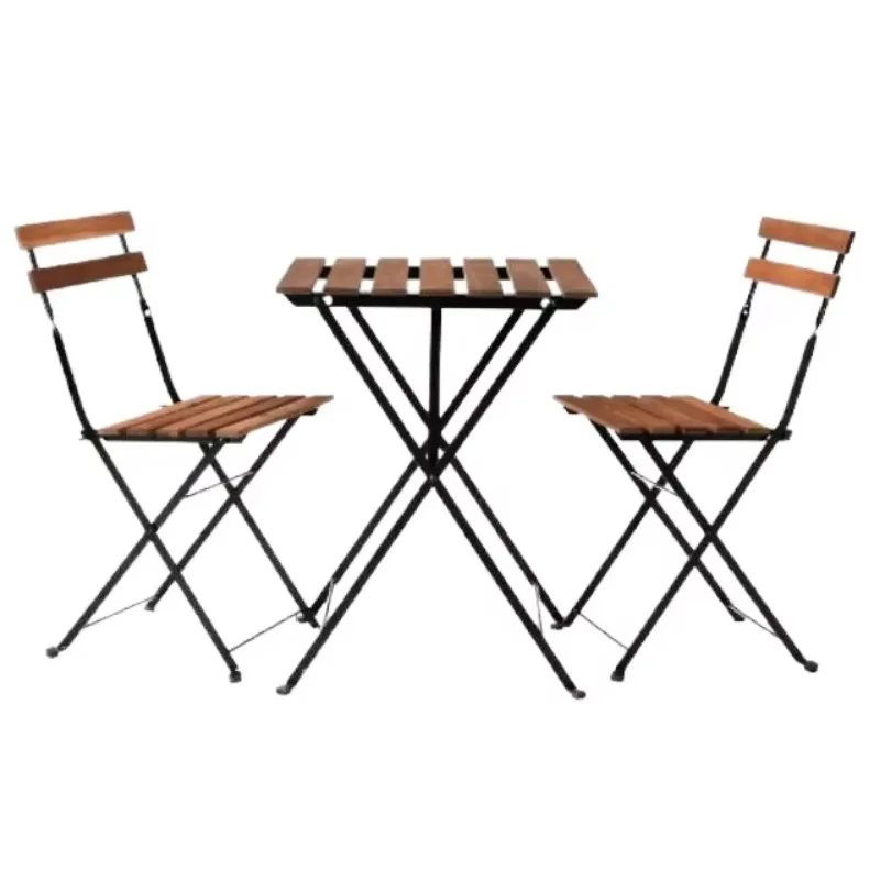 Modern Outdoor Metal Frame Acacia Bistro Garden Chair Table Foldable Portable
