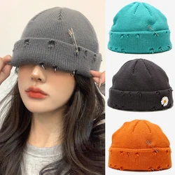 Winter Harajuku y2k Beanies Knitted Hat Women Fashion Warm Thick Gorro Men Hip Hop Pin Hole Skullcap Short Hat Unisex Basic Cap