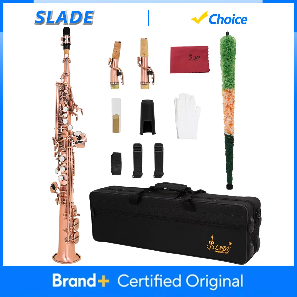 

Саксофон сопрано SLADE S70, латунный корпус, Bb, профессиональный, красный, антикварный, деревянный духовой инструмент с кейсом, перчатками и аксессуарами