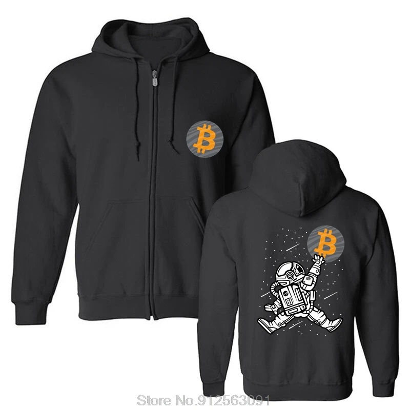 Pullover Hoodie Bitcoin To The Moon Astronaut Bitcoin HODL BTC Crypto zip up Jacket Cotton Sweatshirt Oversized Hoody Streetwear