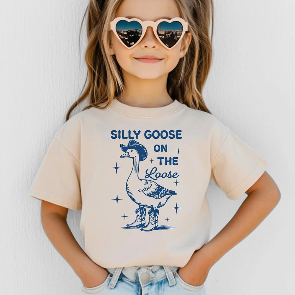 

Silly Goose Kids Retro Shirt Silly Goose on The Loose Boys Girls Shirt Funny Animal Kids Tee Natural Toddler Cute Tshirts