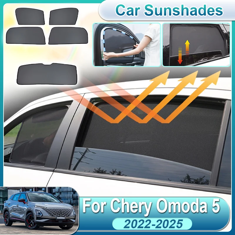 

For Chery Omoda 5 2022-2025 T34 C5 FX Car Mesh Sunshade Magnetic Curtain Front Rear Windshield Sun Visor Covers Auto Accessories