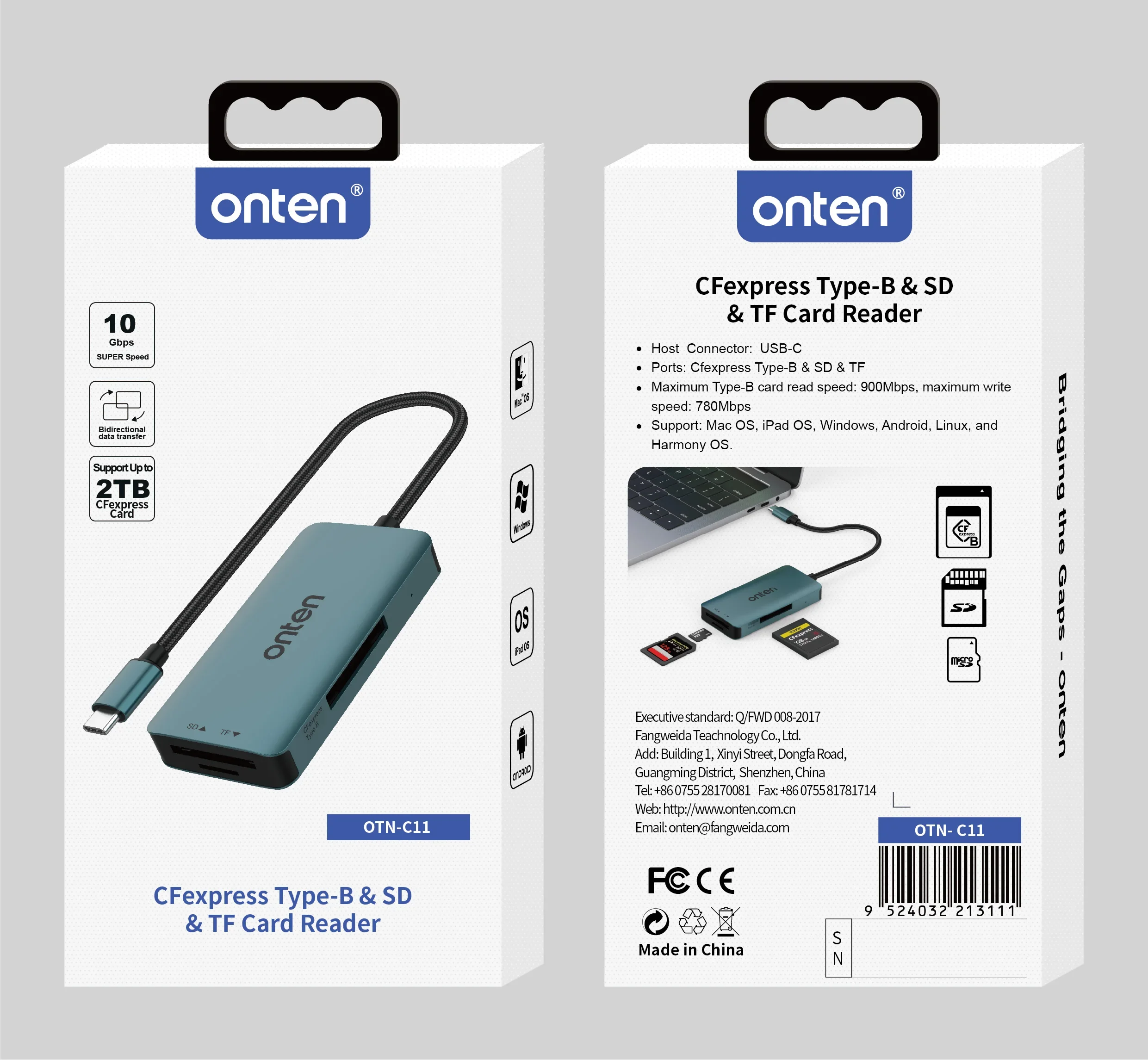 ONTEN الأصلي OTN-C11 نوع C CFexpress Type-B & SD & TF قارئ بطاقات لماك بوك سامسونج هواوي شياومي