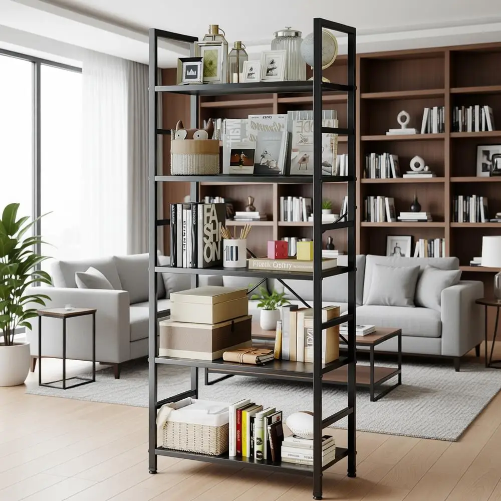 

5-уровневая высокая книжная полка для компакт-дисков, фильмов и хранения — идеально подходит для дома, офиса, кухни, гостиной, черный