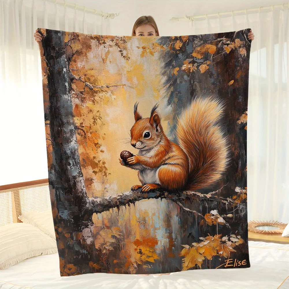 

Cozy Squirrel on Branch Print Flannel Throw Blanket - Soft, Warm, and Lightweight for Couch, Bed, Office, and Travel