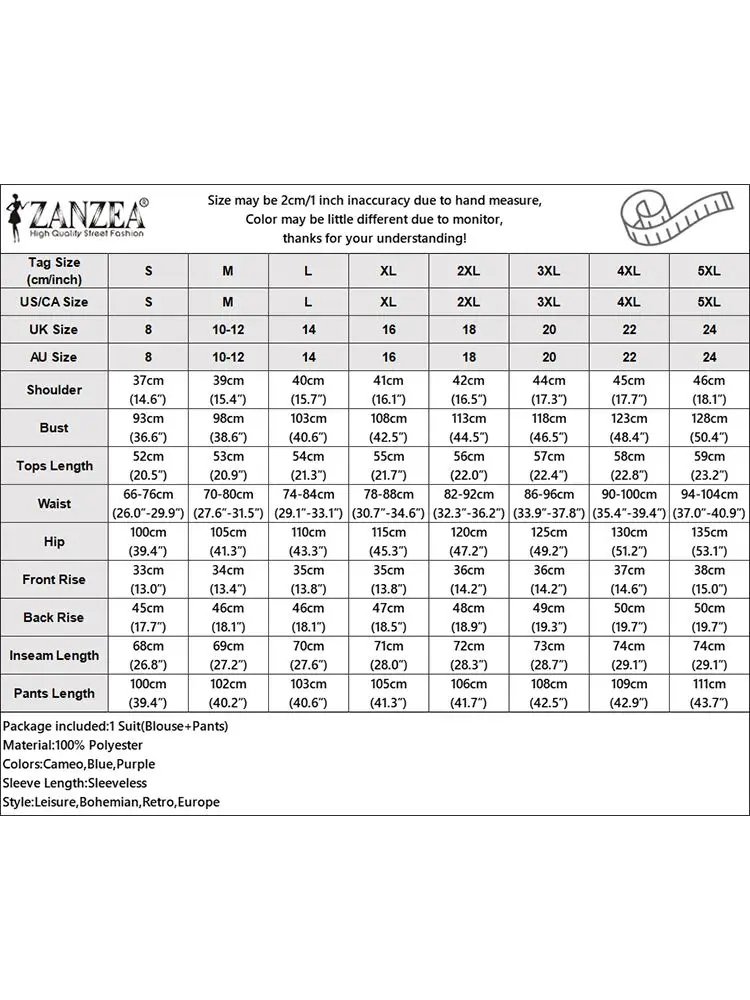 ZANZEA Women Printed Sleeveless Tops 2pcs Outfits Casual Holiday Summer 2024 Soild Trouser Pant Suits Fashion Bohemian Pant Sets