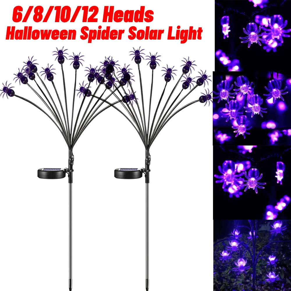 Halloween Spider Light Solar Powered Purple Horrible Lights for Garden Yard Halloween Party Decoration LED Spider Stake Lights