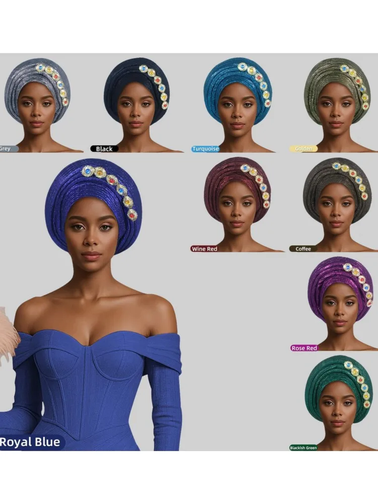 Nigerian Wedding Geles African Headtie Auto Gele Turbans For Women Aso Oke Fabric Muslim Headwear Headpiece Female Head Wraps