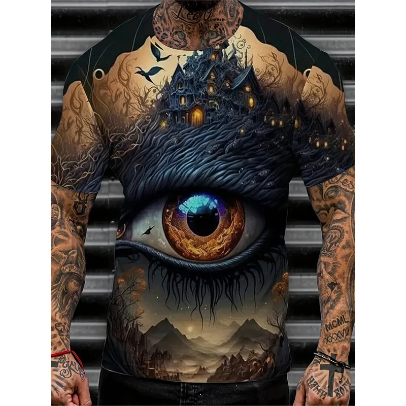 Men's T-shirts Scary Eye 3D Digital Pattern Print Causal Comfyt Tees Short Sleeve Pullover Tops Men's Summer Outdoor Clothing