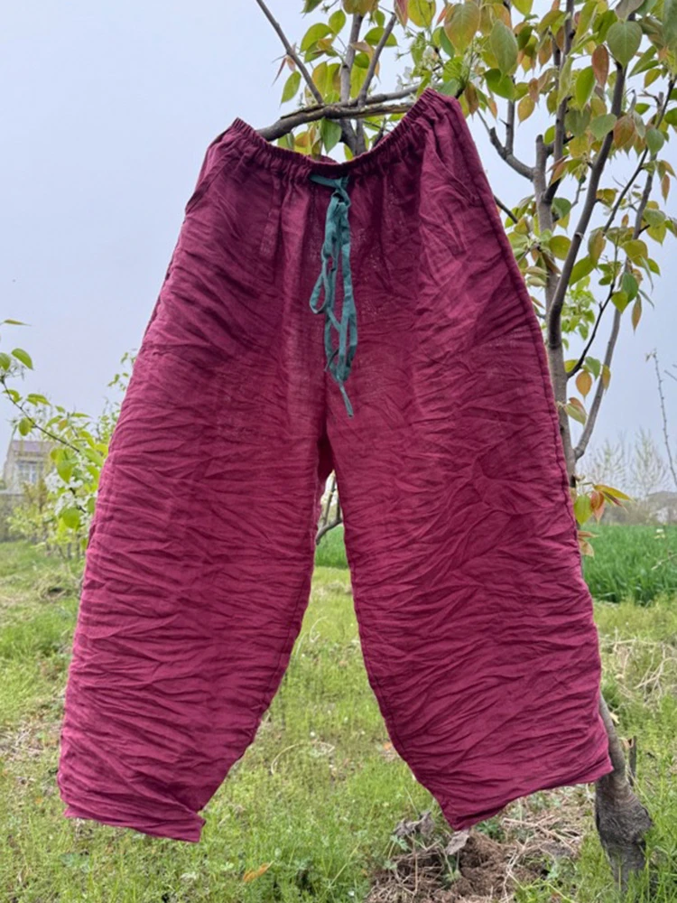 

100% Linen Women Casual Trousers New Arrival 2025 Spring Vintage Style Plain Color Loose Comfortable Female Wide Leg Pants T480