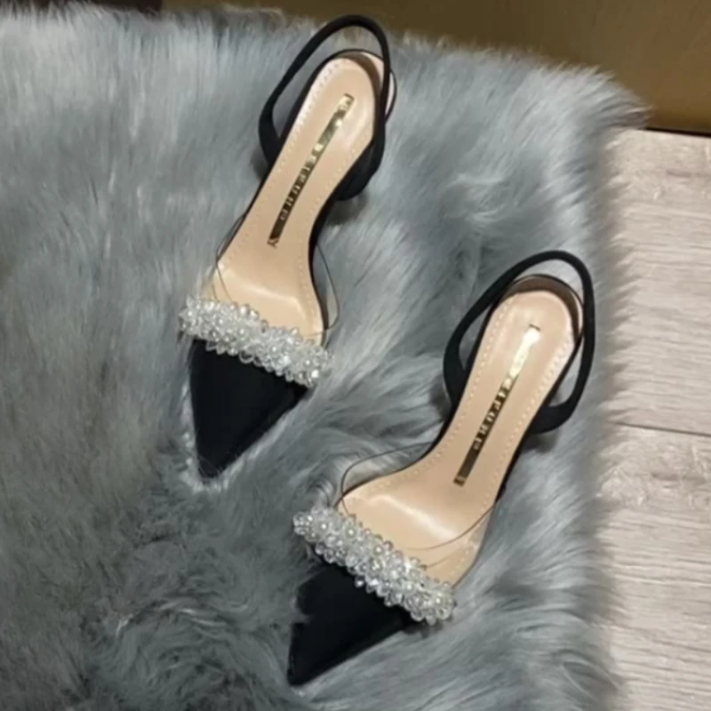 Women Slingback High Heels Summer Luxury Sandals Women Designers Elegant Pointed Toe High-heeled Sandals Transparent Party Shoes