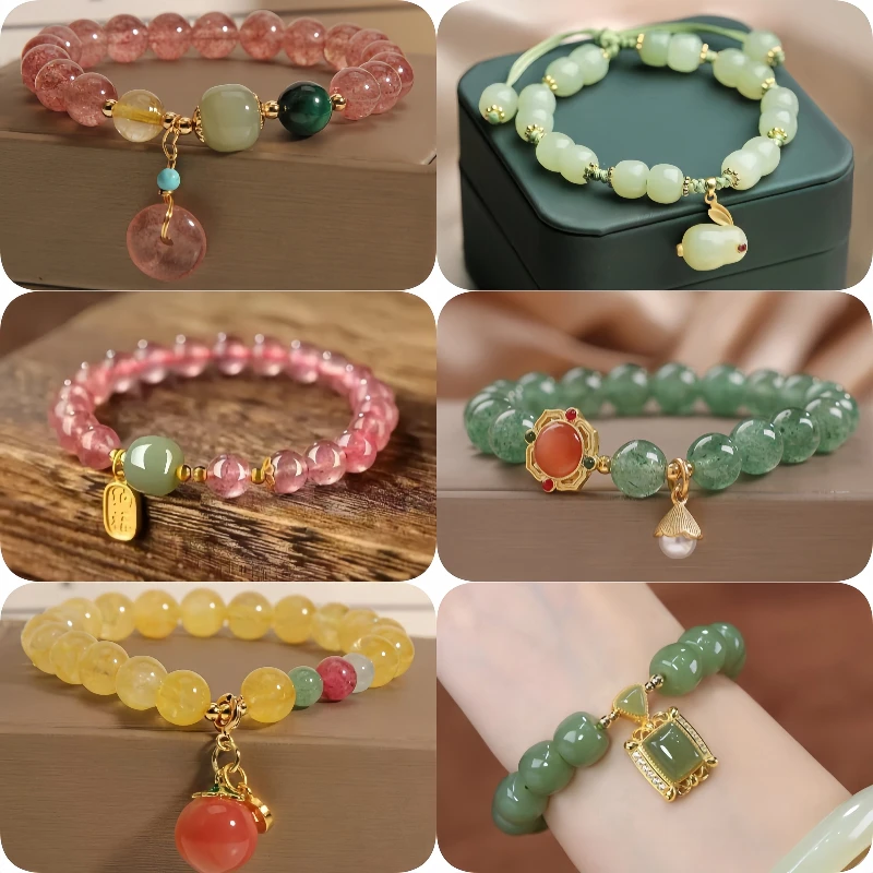 

Luck New Real Jade Beads Bracelets Amulet Natural Jewelry Bangle Talismans Accessories Carved Gemstone Gifts for Women Charm