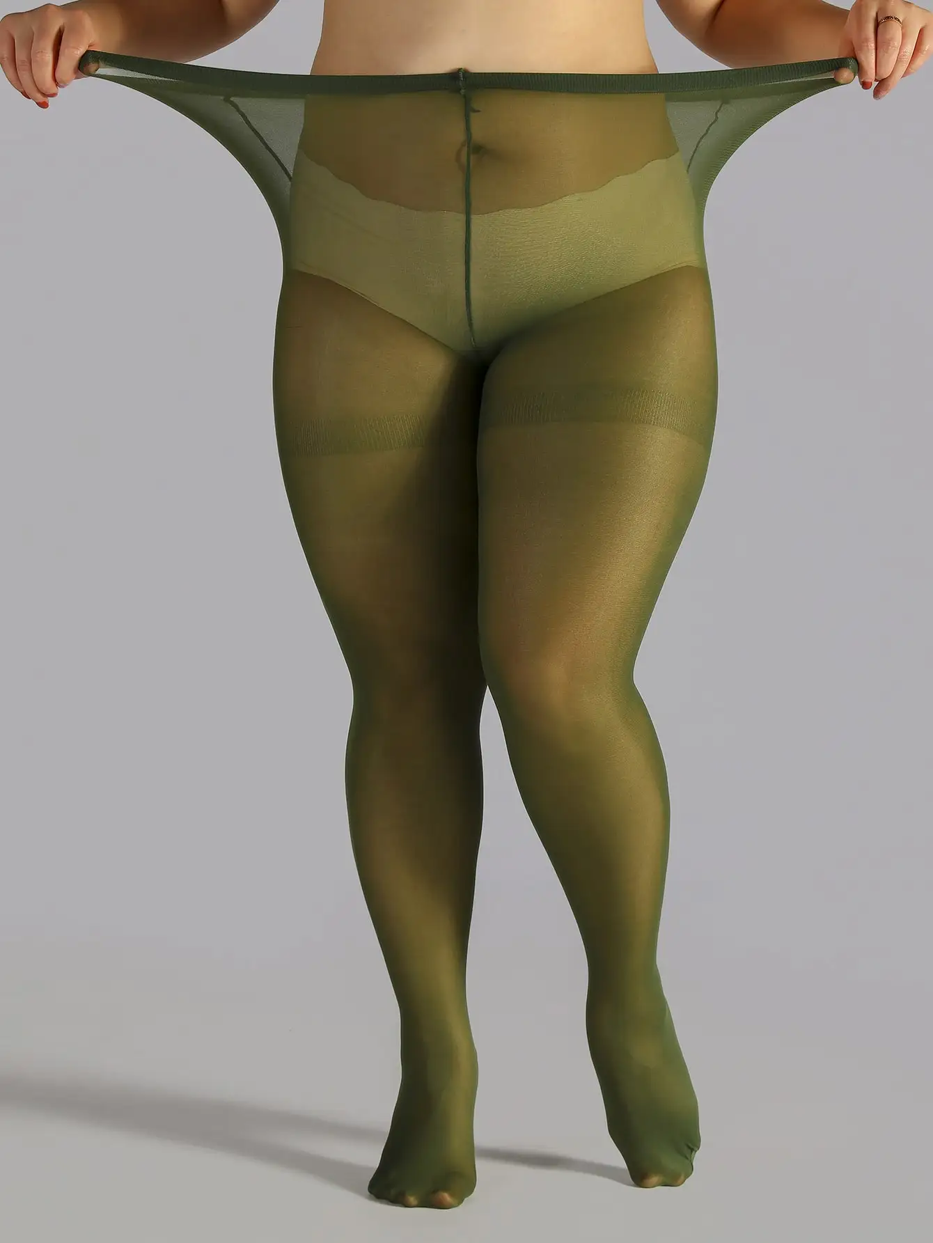 A pack of Plus Size Transparent greenSolid Color flat Elastic High Waist fat added, and Dalian pantyhose