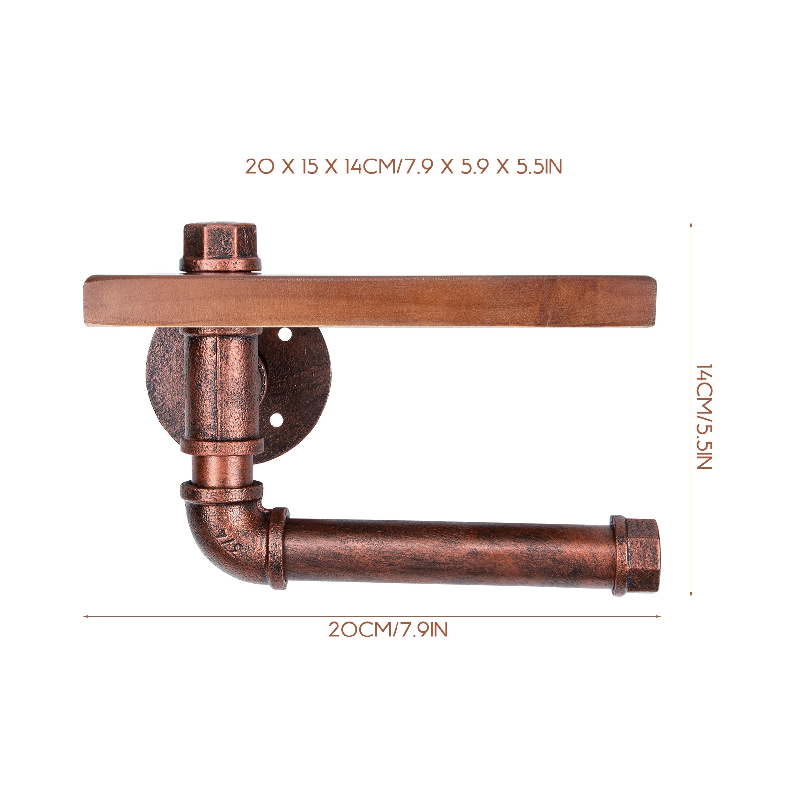 

Retro Toilet Paper Holder Wall mounted Bathroom Storage Rack Copper Wood Board Decorative Shelf Tissue Phone ganizer
