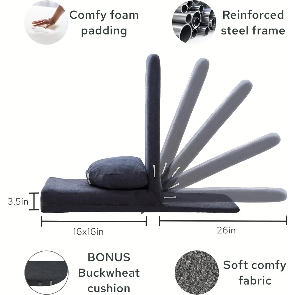 Складной стул для медитации Pro-регулируемый стул с поддержкой спины и подушкой для медитации из гречихи с полумесяцем