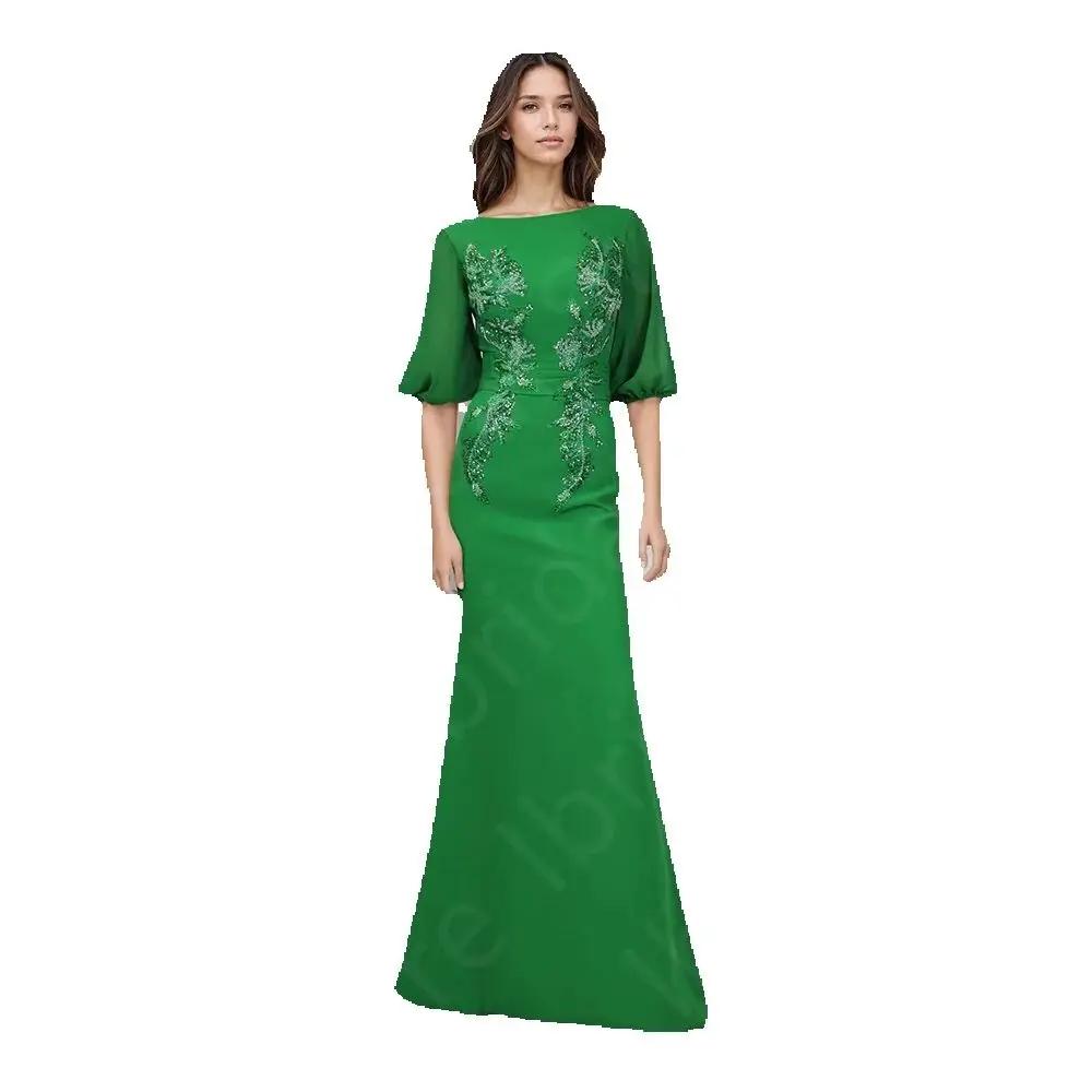 Preciosos vestidos de noche personalizados, vestidos de fiesta árabes de sirena verde, vestidos de invitados de boda de media manga, apliques de Oriente Medio